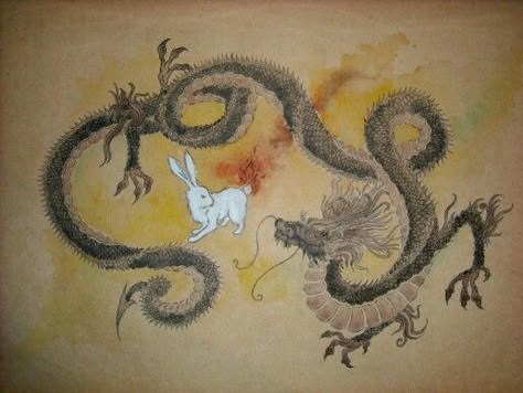 Ninja and I forever. The relationship my rabbit and I share is amazing.. Dragon And Rabbit, Dark Creepy Art, Spiritual Drawings, Samurai Tattoo Sleeve, Horror Painting, Asian Dragons, Rabbit Tattoo, Japanese Animals, Japanese Dragon Tattoo