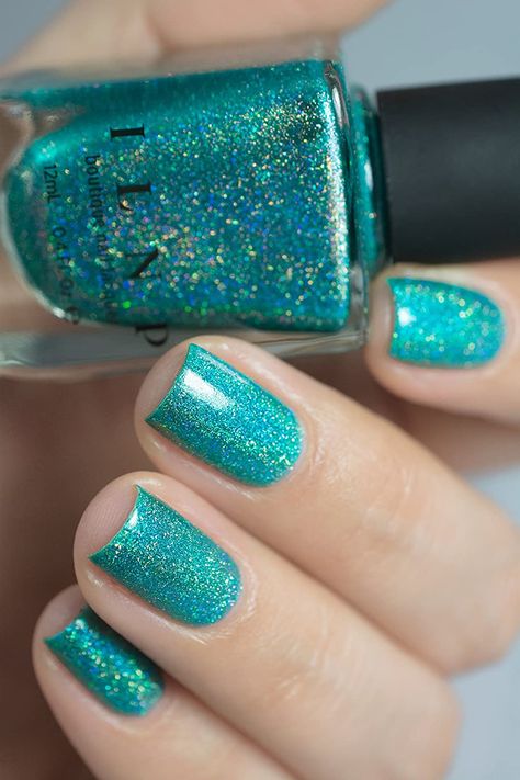 ILNP Beach House - Aqua-Blue Ultra Holo Nail Polish #ad Fingernail Art, Beach Nail Designs, Aqua Beach, Cute Nail Art Designs, Holographic Nail Polish, Blue Nail Polish, Beach Blue, Blue Nail, Designs Nail