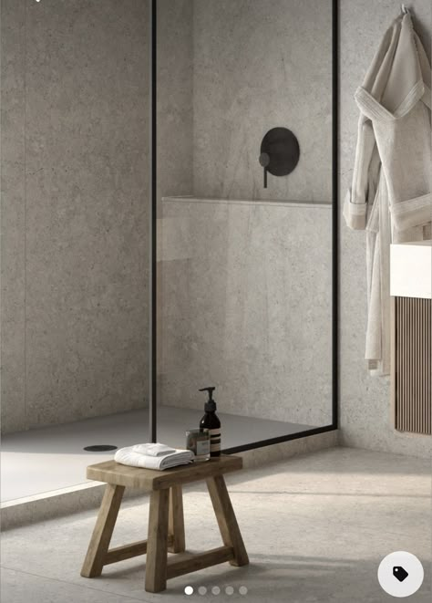 Dekton Bathroom, Dekton Pietra, Japandi Style Bathroom, Cosentino Dekton, Japandi Bathroom Design, Japandi Bathroom, Shower Curb, Minimal Bathroom, Concrete Effect Paint