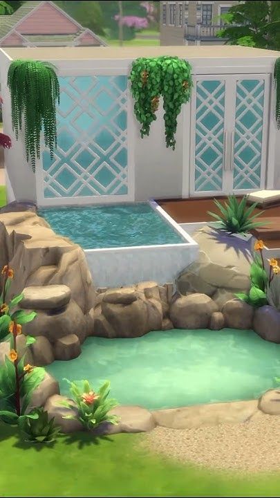 Sims 4 Pool Build, Sims 4 Pool Party, Sims 4 Cc Pool Stuff, Sims Pool, Sims Houses, Fountain Design, Sims Ideas, Pool Lights, Sims Four