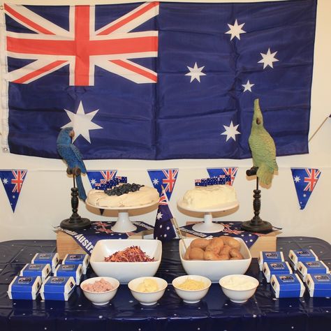 Australia Party Ideas, Australia Day Party, Australia School, Australia Party, Australia Day Celebrations, Baked Potato Bar, Vegetable Sticks, Potato Bar, Kids Party Crafts