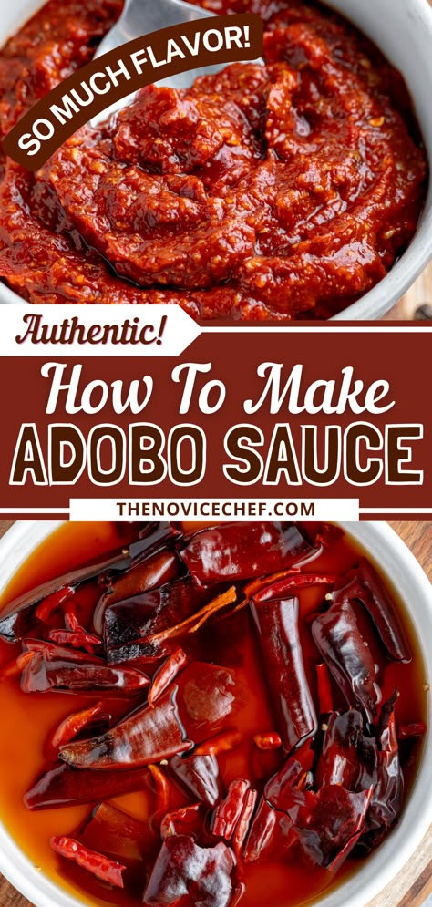 Homemade Adobo Sauce is a versatile staple in Mexican and Tex-Mex cooking, thanks to its earthy, mildly sweet flavor. With real dried chilis and a few pantry staples, you can whip up your own in no time! Steak In Adobo Sauce, Chipotle Peppers In Adobe Sauce Recipes, Chipotle Adobo Sauce Recipes, Chilis In Adobo Sauce Recipes, Mexican Adobo Sauce, Recipes Using Dried Chili Peppers, Homemade Adobo Sauce, Chipotles In Adobo Recipes, Chipotle In Adobo Sauce Recipes