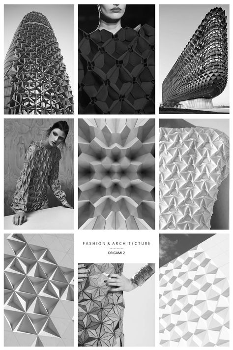 Quand l'architecture s'inspire de la mode et vice versa ... #origami #moodboard #inspiration #fashion #architecture Origami Inspired Fashion, Fashion Architecture Inspiration, Fashion Moodboard Ideas, Moodboard Fashion Design Inspiration, Fashion Moodboard Inspiration, Architectural Fashion Design, Architecture Fashion Inspiration, Moodboard Architecture, Fashion Inspired By Architecture