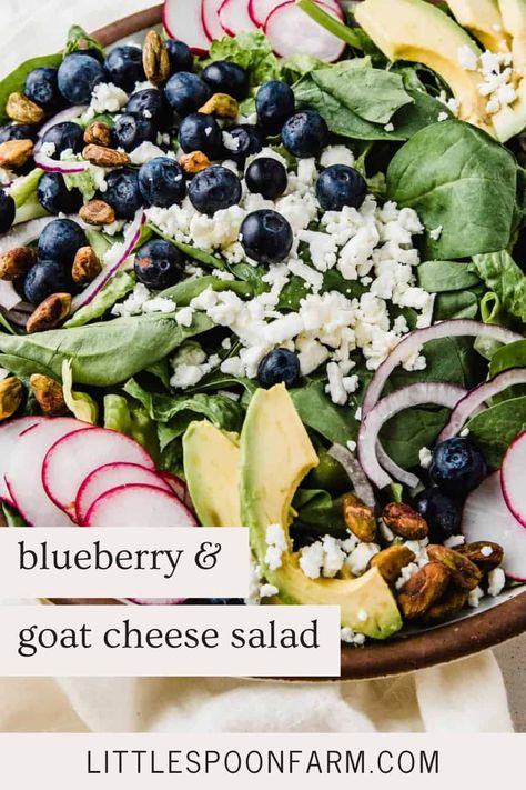 Blueberry Goat Cheese Salad, Little Spoon Farm, Sourdough Dessert, Blueberry Goat Cheese, Make A Sourdough Starter, Sourdough Bagels, Blueberry Salad, Mustard Vinaigrette, Farm Recipes