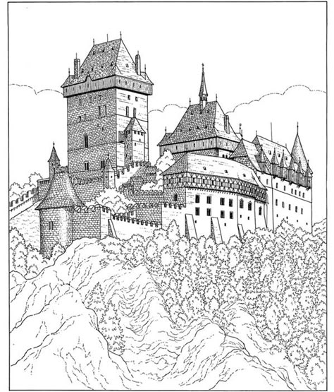 Welcome to Dover Publications - Castles CD-ROM and Book Castle Coloring Page, Castle Drawing, Chateau Medieval, Dover Publications, Adult Coloring Designs, Adult Colouring Pages, Castle Designs, Fantasy Castle, A Castle