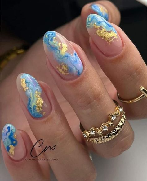 Nail Art With Gold, Art With Gold, Nails With Gold, Nail Foils, Foil Nail Art, Spring Acrylic Nails, Ideas Uñas, Marble Nail, Simple Nail Art