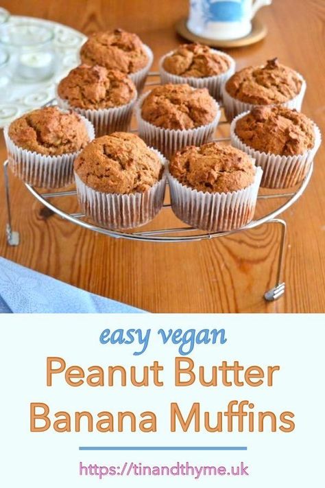 Vegan Peanut Butter Banana Muffins. Easy to make, healthy (ish) and utterly scrumptious. #TinandThyme #VeganMuffins #BananaMuffins #HealthyMuffins #VeganRecipes #muffins #vegan #peanutbutter #bananas #veganuary Vegan Peanut Butter Muffins, Holistic Eating, January Recipes, Vegan Banana Muffins, Banana Muffins Easy, Peanut Butter Muffins, Muffins Easy, Peanut Butter Banana Muffins, Muffins Vegan