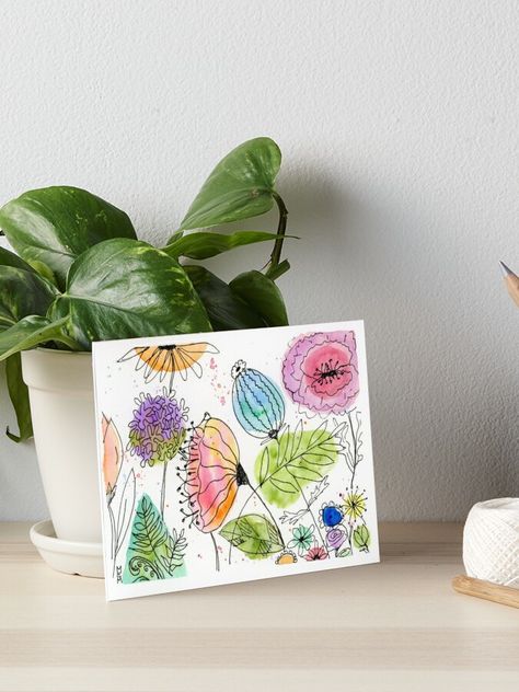 Doodle Art Cards Ideas, Doodle Watercolor Flowers, Watercolor Doodles Flowers, Cute Watercolor Doodles, Watercolor Activities, Card Painting Ideas, Fodder Art, Watercolor Hacks, Watercolour Doodles