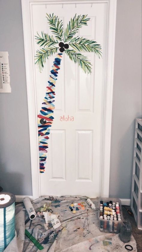 vsco door painting ideas aesthetic insta - naomixaco Painted Bedroom Doors, Door Painting, Stylish Bedroom Design, Cool Dorm Rooms, Dorm Room Organization, Pinterest Room Decor, Room Goals, 수채화 그림, Room Deco