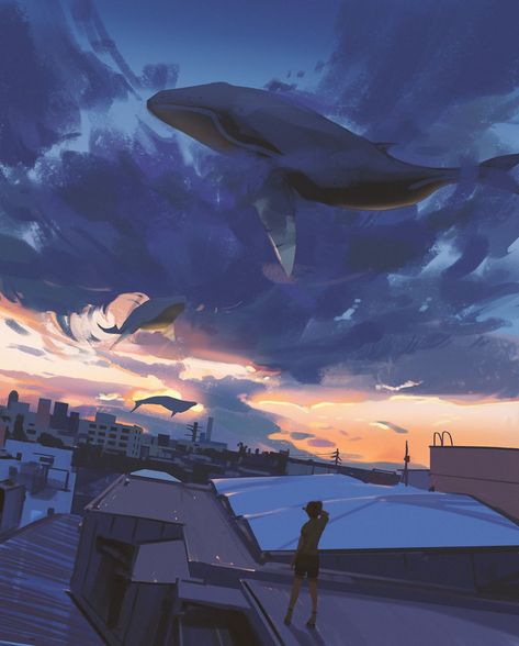 Sky whales by snatti89 on DeviantArt Reaching Through Screen, Japon Illustration, Wow Art, 판타지 아트, Anime Scenery Wallpaper, Aang, Anime Boys, Fantasy Landscape, Scenery Wallpaper