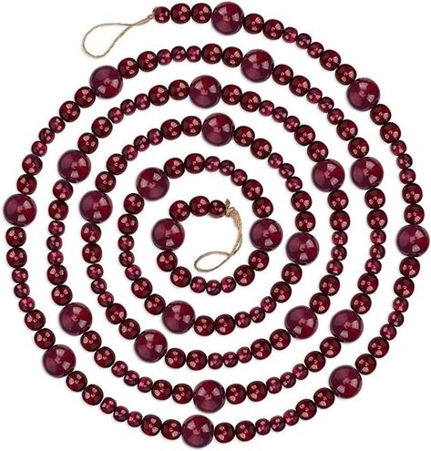 Amazon.com: 9 Foot Cranberry Burgundy Wood Bead Ball Christmas Garland | Wooden Christmas Tree Garland Perfect for Rustic Natural Country Farmhouse Vintage Trees | Garland Christmas Decorations | Assorted Sizes : Home & Kitchen Colonial Christmas Tree, Bead Christmas Garland, Wine Christmas Tree, Wood Bead Christmas, Christmas Tree Natural, Christmas Bead Garland, Colorful Christmas Decorations, Vintage Christmas Tree Decorations, Christmas Tree Beads