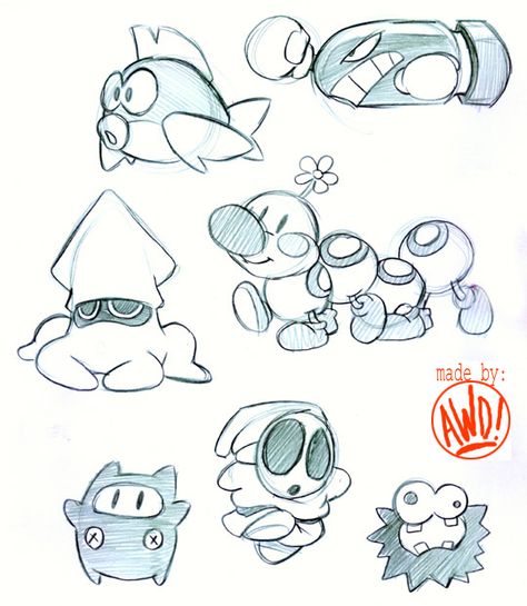 How To Draw King Dedede, Thwomp Mario Bros, Super Mario Enemies, Nintendo Doodles, Mario Art Style, Mario Concept Art, Mario And Luigi Drawing, Video Game Drawing, Mario Enemies