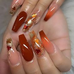 Fall Manicure, Fall Gel Nails, Fall Nail Art Designs, Cute Nails For Fall, Gold Nail, Sinful Colors, Fall Acrylic Nails, Nails 2021, Brown Fall