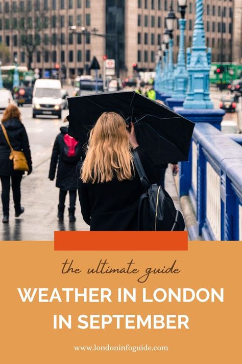 A woman holding an umbrella in the rain in London. What To Wear To London, What To Pack For London, London In September, September Travel, London Clothes, Fashion In London, London Weather, Visiting London, London Holiday