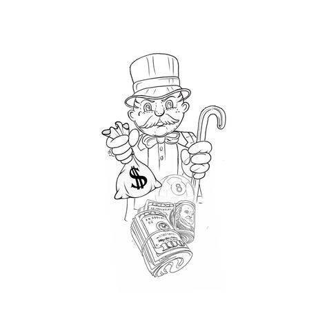 Monopoly Man Tattoo Drawings, Monopoly Man Tattoo Design, Monopoly Man Tattoo, Outline Ideas, Monopoly Man, Phrase Tattoos, Man Tattoo, Street Tattoo, Make Tattoo