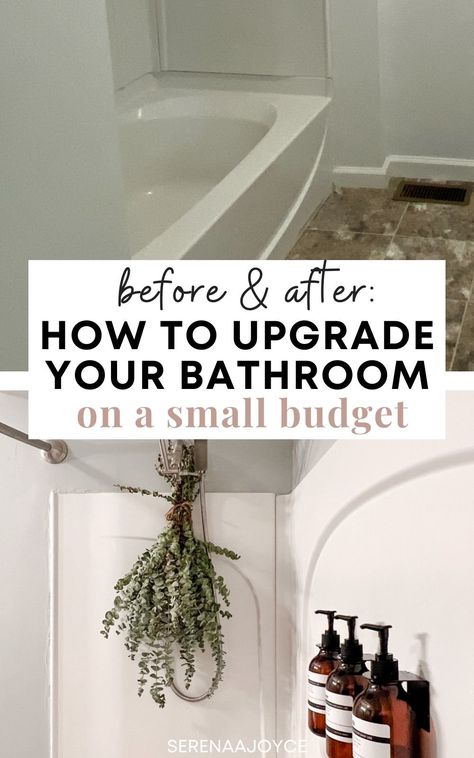 bathroom upgrades on a budget Bathroom Ideas Windowless, Sink Next To Bathtub, Update Bathtub Shower Combo, Hotel Feel Bathroom, Expensive Bathroom Ideas, Upgrade Bathroom On A Budget, Diy Bathroom Ideas On A Budget, Decorate Apartment Bathroom, Cheap Bathroom Upgrades