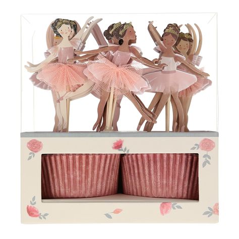 PRICES MAY VARY. Pink tulle embellishments Shiny gold foil details Pink patterned cupcake cases Wooden cocktail sticks Pink patterned cupcake cases Why have plain cupcakes when you can have ones decorated with beautiful ballerinas with pink tulle skirts? The kit makes treats perfect for a ballerina party. Meri Meri Party, Ballerina Cupcakes, Ballet Birthday, Ballet Party, Pink Tulle Skirt, Ballerina Birthday Parties, Ballerina Party, Cupcake Cases, Ballerina Birthday