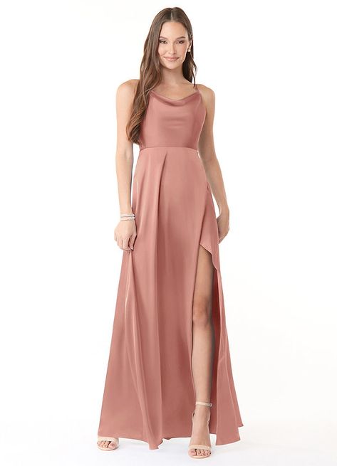 Pink Bridesmaid Dresses Satin, Stretch Satin Dress, High Neck Maxi Dress, Azazie Bridesmaid Dresses, Pink Bridesmaid Dresses, Infinity Dress, Dress Order, Full Circle Skirts, Chiffon Gown