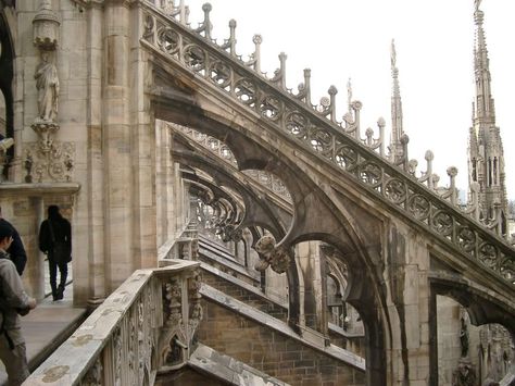 Flying buttresses-Milan Cathedral Flying Buttress, Milan Cathedral, Cathedral Architecture, Art Degree, Gothic Architecture, Victorian Gothic, Beautiful Architecture, Architectural Design, Modern Architecture