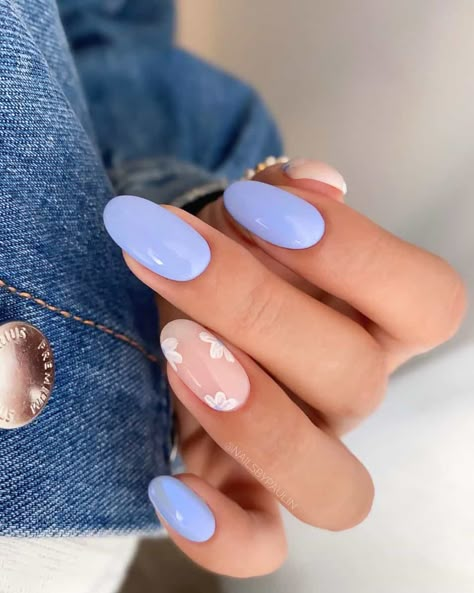 Periwinkle Nails, Lavender Nails, Summery Nails, Round Nails, Her Nails, Short Acrylic Nails Designs, Oval Nails, Spring Nail, Floral Nails