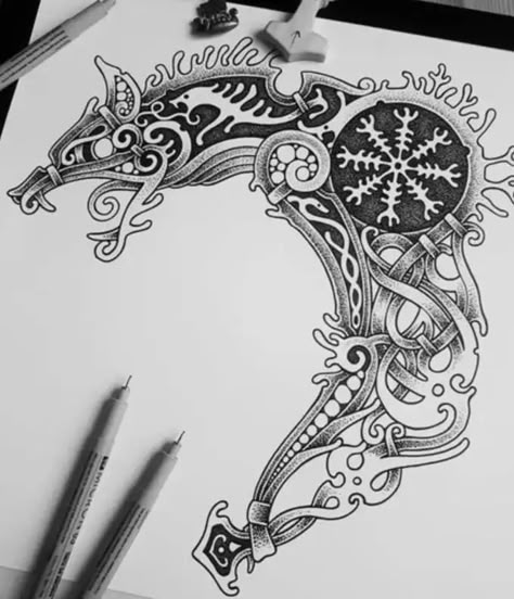 Many style realism / traditional / minimal Hand Drawing Tattoo, Celtic Sleeve Tattoos, Viking Tattoos For Men, Traditional Viking Tattoos, Viking Rune Tattoo, Fenrir Tattoo, Shoulder Armor Tattoo, Viking Warrior Tattoos, Scandinavian Tattoo