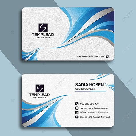 Elegant Blue Wave Business Card Design Psd Business Card With Photo, Visiting Card Templates, Examples Of Business Cards, Card With Photo, Business Cards Layout, Business Card Template Psd, Photo Business Cards, Free Business Card Templates, Blue Business Card