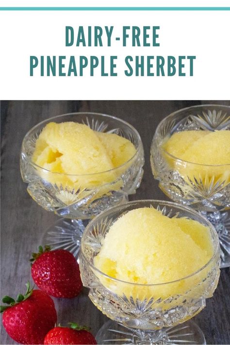 Three-ingredient dairy-free pineapple sherbet. Enjoy this summer treat from a suffrage cookbook & find out how women used this recipe & others to battle for the vote. Pineapple Sherbet Recipe, Dairy Free Frozen Yogurt, How To Make Sherbet, Pineapple Sherbert, Pineapple Sherbet, Dairy Free Gelato, Sherbet Recipes, Frozen Yogurt Recipes, Gelato Recipe