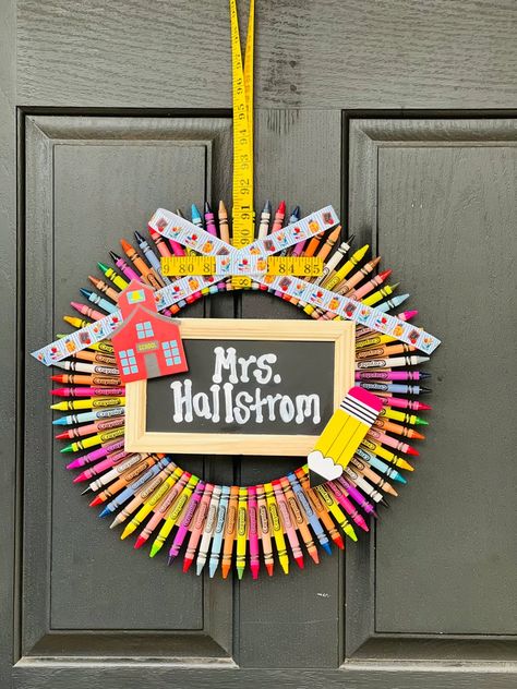 ​​﻿​Teacher Wreath Teacher Gift Holiday Gift Teacher - Etsy Teacher Appreciation Gifts Older Teacher, Crayon Teacher Wreath, Teacher Gift Appreciation, Gifts For New Teachers Graduation, Customized Teacher Gifts, Teacher Graduation Gift Ideas, Teacher Appreciation Gifts For Coworkers, Teacher Appreciation Gifts From Class, For Teachers Day