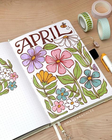 50+ Adorable April Cover Page Ideas To Love Cute Art Book Cover Ideas, Cover Pages For Journals, Journal Month Cover Page, Journal Cover Drawing Ideas, Bullet Journal Ideas April Cover, Summer Art Journal, 2025 Bujo Cover, April Reading Journal, May Title Page