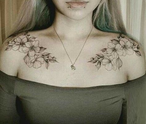 Double Shoulder Tattoo, Symetric Tattoo Collar Bone, Collar Bone Tattoo Flowers, Flower Collar Bone Tattoo, Under Collar Bone Tattoos, Collar Bone Tattoos, Collar Tattoo, Collarbone Tattoos, Flower Vine Tattoos