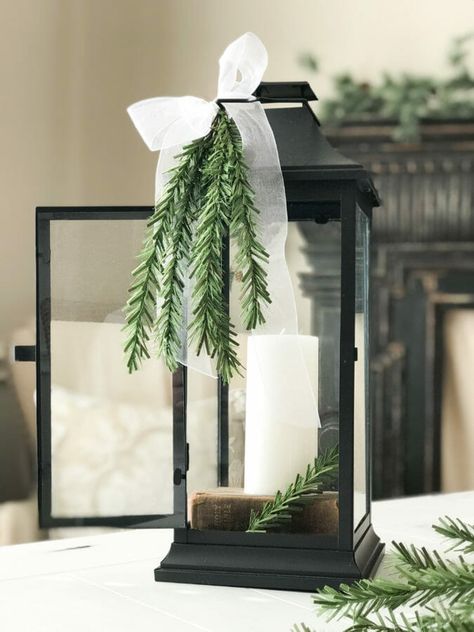 1 lantern with 3 different winter looks by CountyRoad407.com #WinterDecorIdeas #WinterDecorating #LanternDecoratingIdeas #WinterDecor Winter Lantern Ideas, Winter Lantern Decor, Indoor Lanterns Decor, Winter Lanterns, Decorate Lantern, Christmas Lantern Ideas, Porch Lanterns, Winter Lantern, Winter Mantle