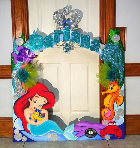 Little mermaid birthday party photo frame! Mermaid Frame, Ariel Birthday Party, Ariel Party, Mermaid Birthday Party Decorations, Mermaid Theme Birthday Party, Mermaid Birthday Cakes, Ariel Birthday, Mermaid Theme Party, Mermaid Baby Showers