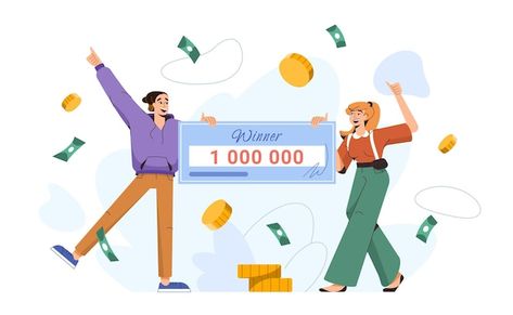 Flat lucky couple holding winning check ... | Free Vector #Freepik #freevector #people-money #win-money #rich-people #cash-prize Lottery Winning, Lottery Jackpot, Winning Lotto, Lottery Tips, Power Balls, Lottery Games, Lottery Results, The Lottery, Lottery Tickets