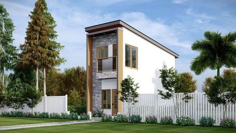 Tiny House Designs with Modern Comforts Small House Floor Plans 2 Bedroom, 2 Storey Tiny House, Cottage Building Plans, 2 Storey House Plan, Annexe Ideas, Cottage Building, Small House Inspiration, Guest House Plans, Narrow House Designs