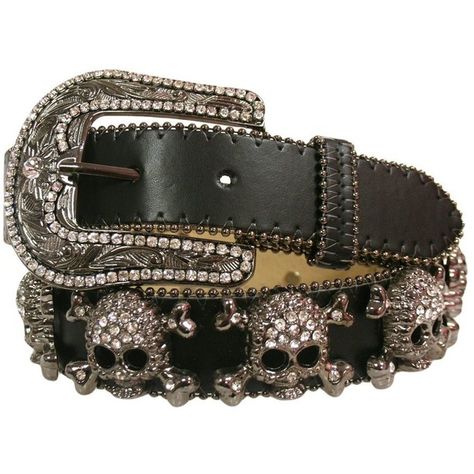 Luxury Divas Black Leather Belt With Big Rhinestone Skull & Cross... ($33) ❤ liked on Polyvore featuring accessories, belts, cross belt, rhinestone belt, skull belt and rhinestone studded belt Jeweled Belts, Rhinestone Skull, Bling Belts, Looks Country, Cross Bones, Skull Clothing, Rhinestone Belt, Studded Belt, Black Leather Belt