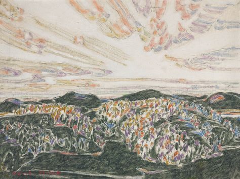 David B. Milne, Ski Jump Hills with Radiating Clouds IV, 1925, oil over graphite on canvas, mounted on masonite, 45.3 x 60.5 cm, National Gallery of Canada Snowy Paintings, David Milne, Cold Art, Franklin Carmichael, Sculpture Nature, Lawren Harris, Canadian House, Ski Jump, Name Paintings