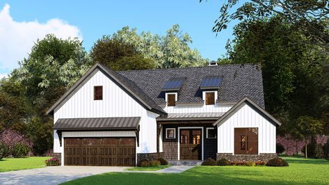 Modern-farmhouse House Plan - 3 Bedrooms, 2 Bath, 2039 Sq Ft Plan 12-1545 Window Exterior, Wood Garage, American House Plans, Black Window, Farmhouse Style House Plans, American House, Craftsman Style House Plans, Decorative Ceiling, Farmhouse House