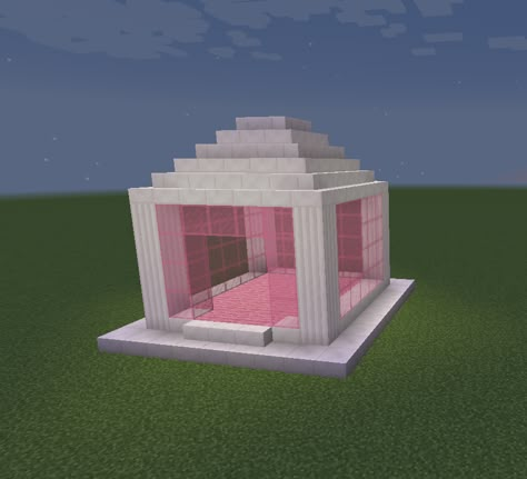 Minecraft Temple Gazebo Glass Pink Pink Houses In Minecraft, Glass Minecraft House, Hello Kitty Minecraft Builds, Minecraft Building Ideas Pink, Minecraft Gazebo Ideas, Minecraft Glass House, Minecraft Houses Pink, Cute Minecraft Builds Pink, Pink Gazebo