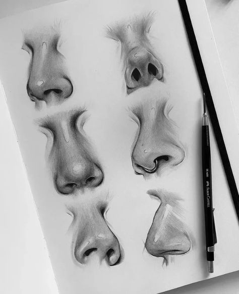 Nose Kiss Drawing, Nose 3/4 Drawing, Person With Glasses Drawing, Nose Anatomy Reference, Eyes Looking Down Reference, Mini Drawings Love, Nose Sketch, How To Draw Nose, Pencil Drawing For Beginners