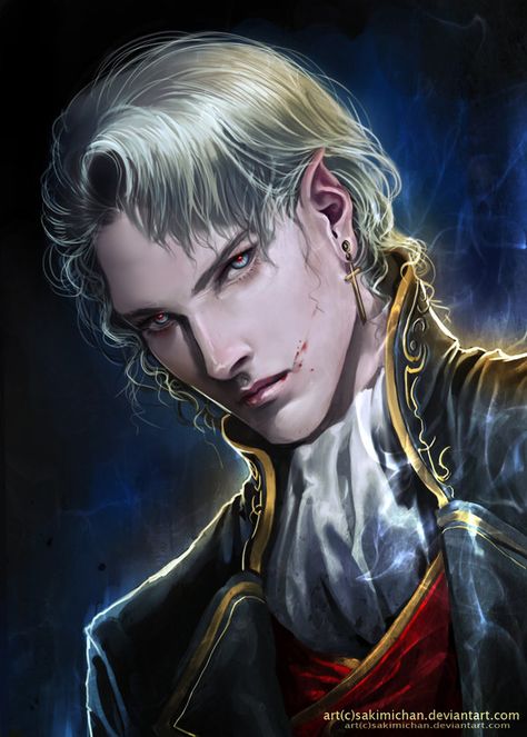 Red Murder in your eyes by sakimichan.deviantart.com on @deviantART Sakimichan Art, Male Vampire, Curse Of Strahd, Anne Rice, Ange Demon, Digital Portraits, Vampire Art, Fantasy Male, Ace Attorney