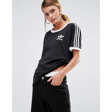 adidas Originals California Three Stripe T-Shirt (€25) ❤ liked on Polyvore featuring tops, t-shirts, black, scoop neck t shirt, adidas t shirt, oversized jersey tee, cotton tees and striped t shirt Adidas Outfit Women, Sporty Looks, Adidas Tee, Stripe T Shirt, Adidas Outfit, Tennis Clothes, Striped Sleeve, Women Shirts Blouse, T Shirt Vest