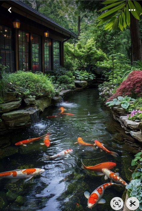 English Garden Design Ideas, Koi Pond Design, Kolam Koi, Fish Pond Gardens, English Garden Design, Backyard Hammock, Traditional Cottage, Pond Water Features, Backyard Water Feature