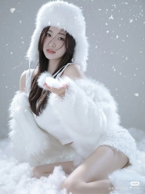 follow @amarxamar Snow Studio Photoshoot, Snowflake Photoshoot, Snow Reference, Winter Wonderland Photoshoot, Chinese Portrait, Korea Photo, Snow Photoshoot, Snow Princess, Season Greetings