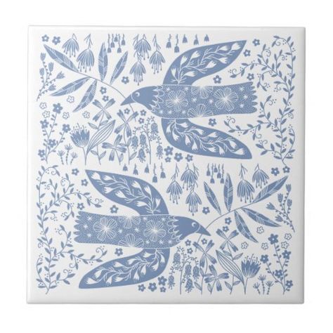 Dove Bird Blue International Day of Peace - dove, bird, nordic, scandinavian, blue white, nature, modern, peace, folk art, contemporary Blue Ceramic Tile, Peace Bird, Lino Art, Mid Century Illustration, Dove Bird, Contemporary Watercolor, Folk Design, Art Therapy Activities, Peace Dove