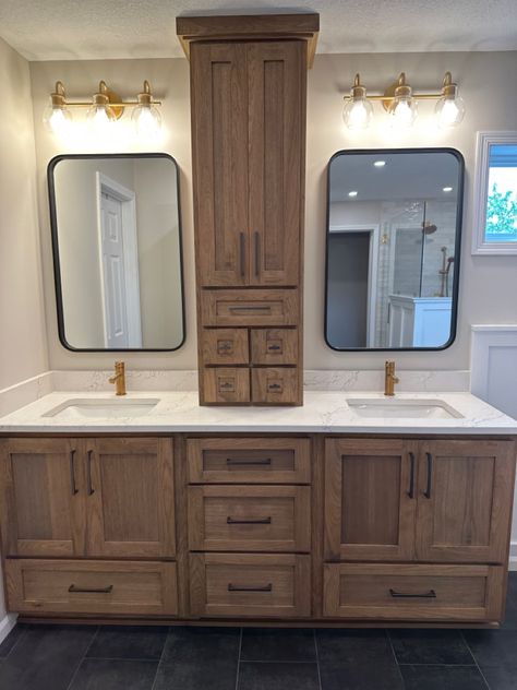 Bathroom remodel Knotty Alder Bathroom, Stained Bathroom Vanity, Knotty Alder Bathroom Vanity, Built In Bathroom Vanity, Knotty Alder Bathroom Cabinets Master Bath, Bathroom Vanity With Storage Tower Rustic, Fantasy Brown Bathroom Vanity, Farmhouse Bathroom Vanity Bfown, Countertops Quartz