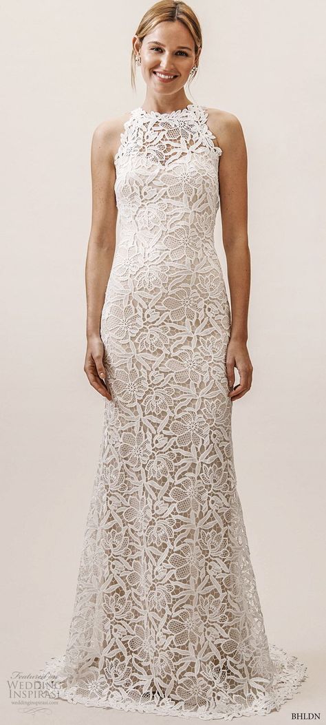 bhldn spring 2019 bridal sleeveless high halter neck fully embellished lace sheath trumpet mermaid wedding dress (15) romantic boho chic sweep train mv -- BHLDN’s Effortlessly Chic Spring 2019 Wedding Dresses | Wedding Inspirasi #wedding #weddings #bridal #weddingdress #weddingdresses #bride #fashion #collection:Spring/Summer #label:BHLDN #week:132019 #year:2019 ~ Wedding Dress High Neckline, High Neck Mermaid Wedding Dress, Halter Wedding Dress Lace, High Collar Wedding Dress, Sleek Wedding Dress, Bhldn Wedding Dress, Column Wedding Dress, Summer Wedding Dress Beach, Wedding Aesthetics