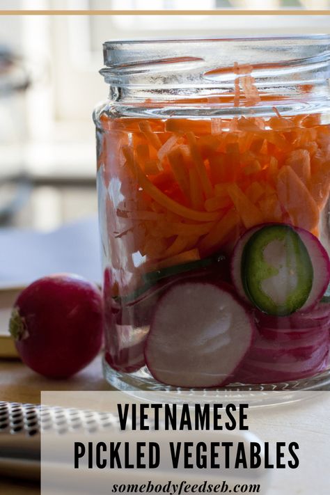 Vietnamese Pickled Vegetables | Somebody Feed Seb Vietnamese Pickled Vegetables, Sweet Pickles Recipe, Asian Inspired Salad, Chinese Cooking Recipes, Fermentation Recipes, Fried Noodles, Pickled Veggies, Pickled Vegetables, Asian Inspired Recipes