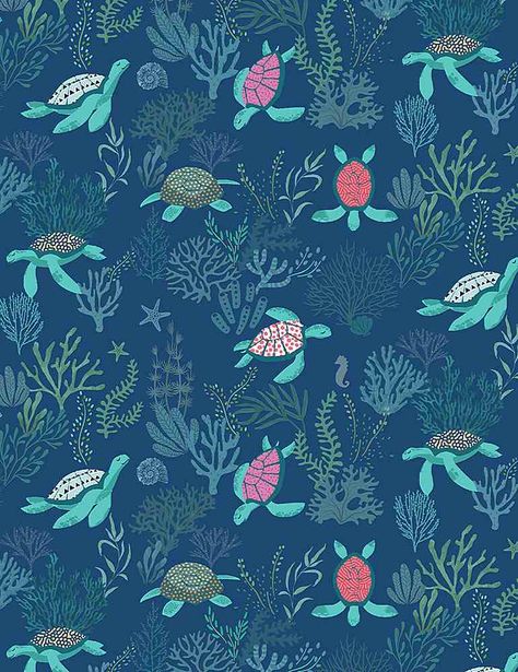 Sea Turtle Quilts, Turtle Quilt, Dear Stella Fabric, Shell Yeah, Turtley Awesome, Ocean Backgrounds, Undersea World, Fun Fabrics, Light Blue Background