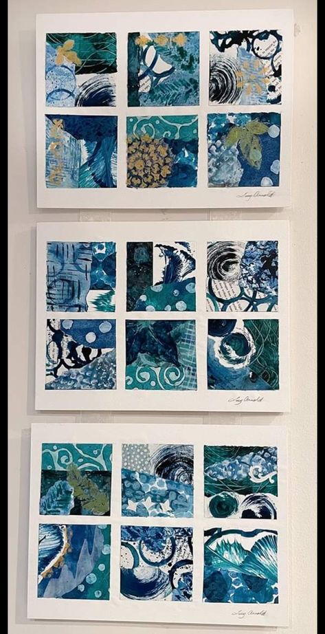 Grid Journaling, Grid Collage, Gelli Printing Art, Square Collage, Grid Journals, Paper Collage Art, Blue Abstract Painting, Abstract Art Painting Diy, Painting Collage