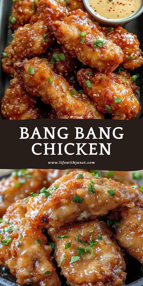 Bang Bang Chicken Bang Bang Wings Recipe, Fried Chicken Ideas Dinners, Chicken Tender Lunch Ideas, Bang Bang Chicken Air Fryer Recipes, Dinner Recipes Chicken Wings, Easy Bang Bang Chicken, What To Do With Chicken Wings, Crispy Air Fryer Bang Bang Chicken Bites, Chicken Wing Casserole